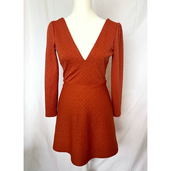 Cooperative Ramona Dress | Urban Outfitters Textured Pumpkin V-Neck Cottagecore - Picture 4 of 8